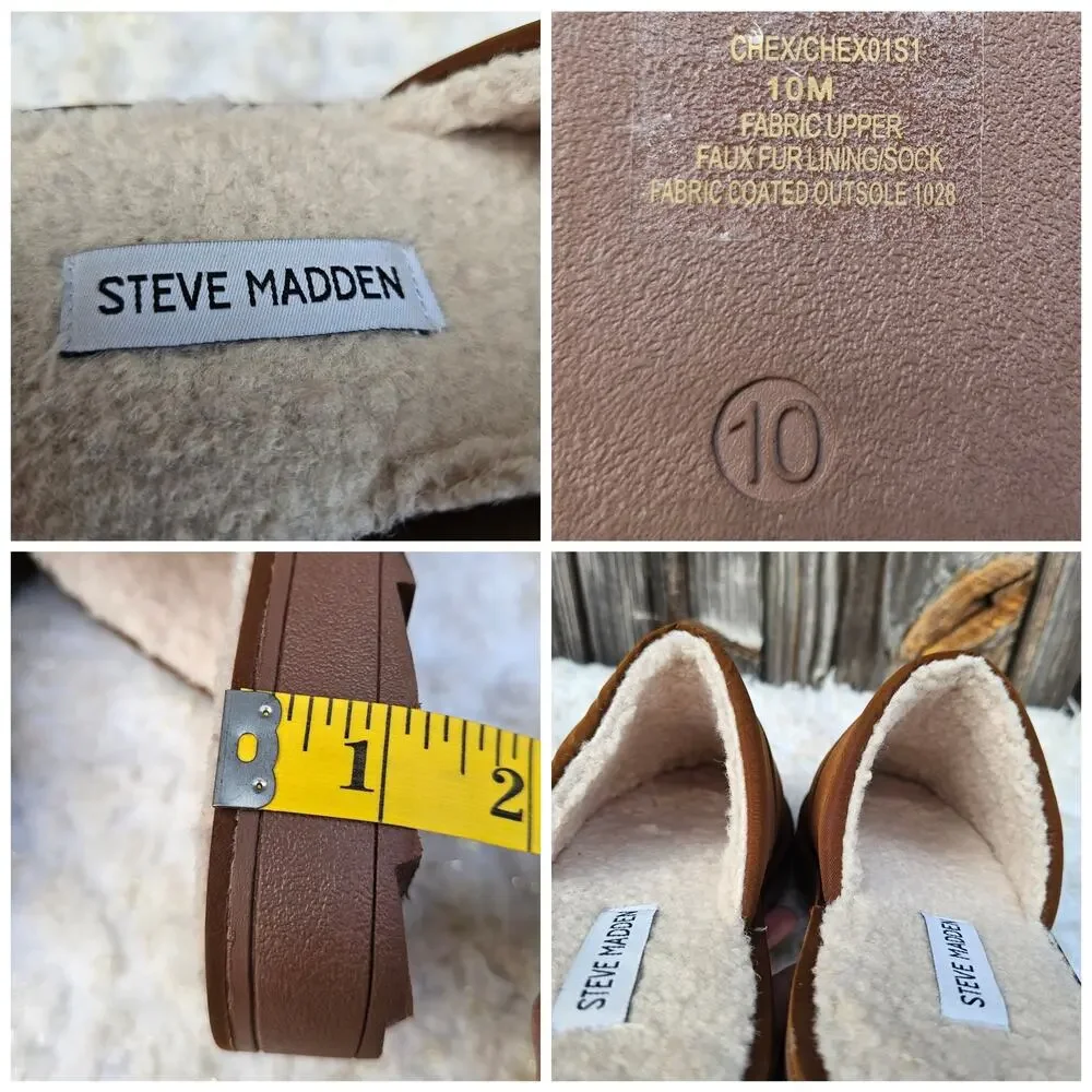 Quilted Slipper Steve Madden Chex Size 10 Faux Shearling Line Puffer Slide Brown - Picture 7 of 12